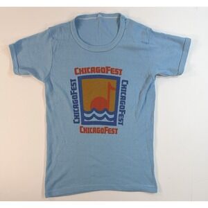 Vintage Chicago Fest T Shirt 80s Single Stitch Ringer USA Thin Blue Tee
